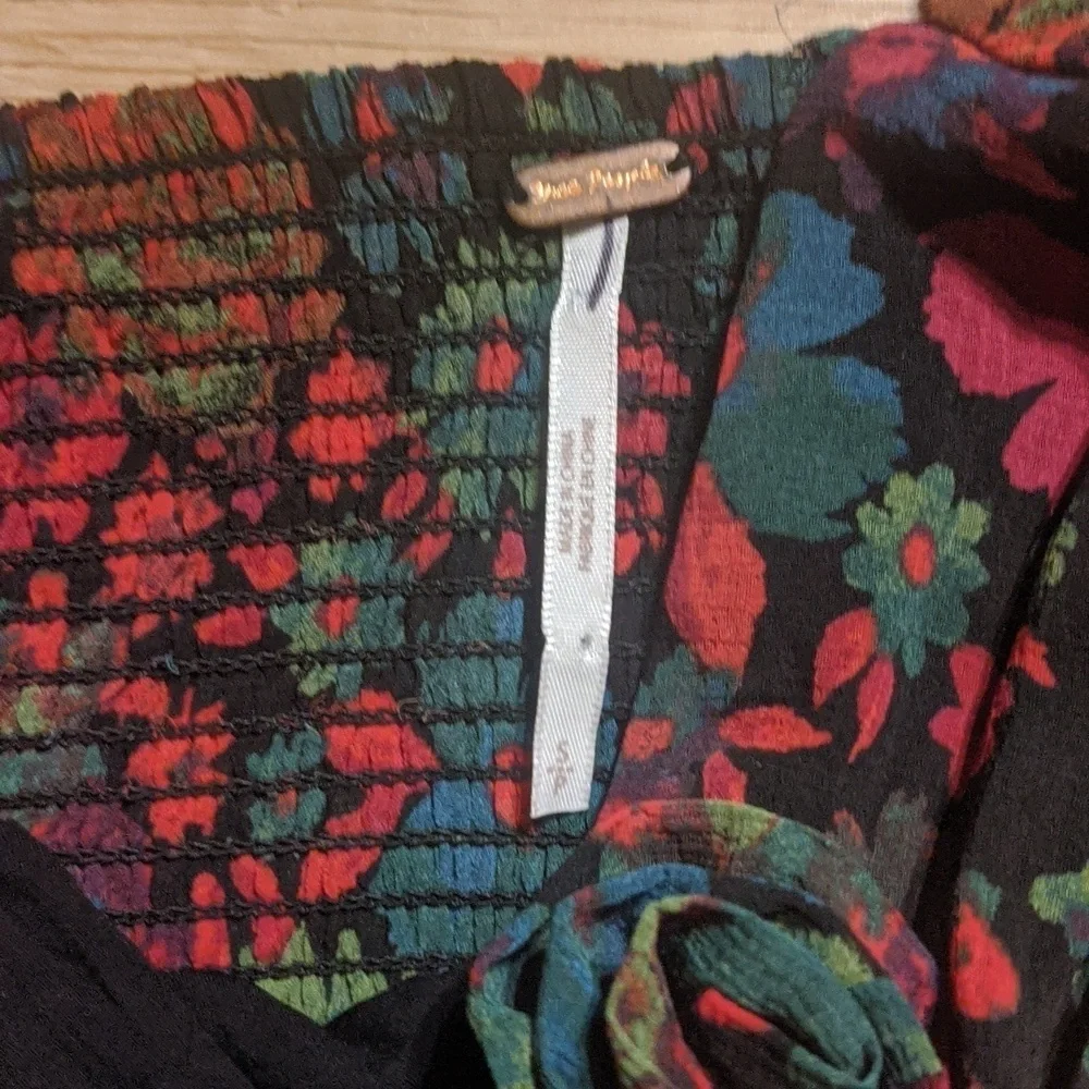 Free People NWOT Oh La La Blouse in Black Floral​​​​​